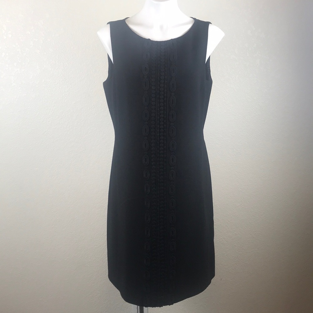 Ann Taylor Black Dress Size 12 Sleevess Trim